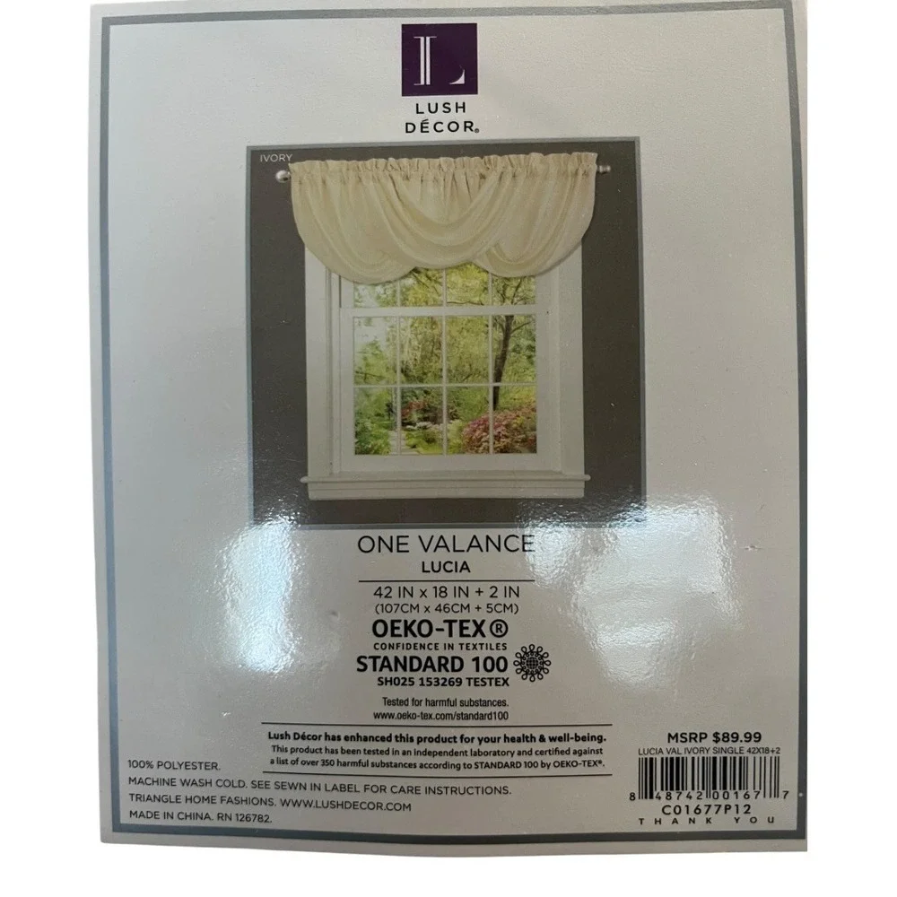 Lush Decor Lucia Window Valance Ivory 42x18 Set of 2 New Swag Ruffle C01677P12
